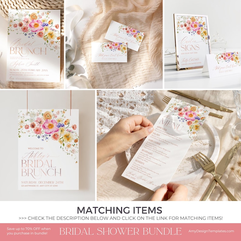Floral Bridal Brunch Invitation: Colorful Wildflower Garden (Editable Template) A034 image 10