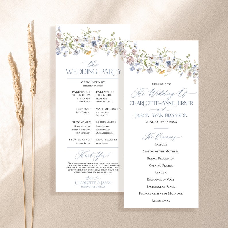 Wildflower Catholic Wedding Program Template: Catholic Order of Service