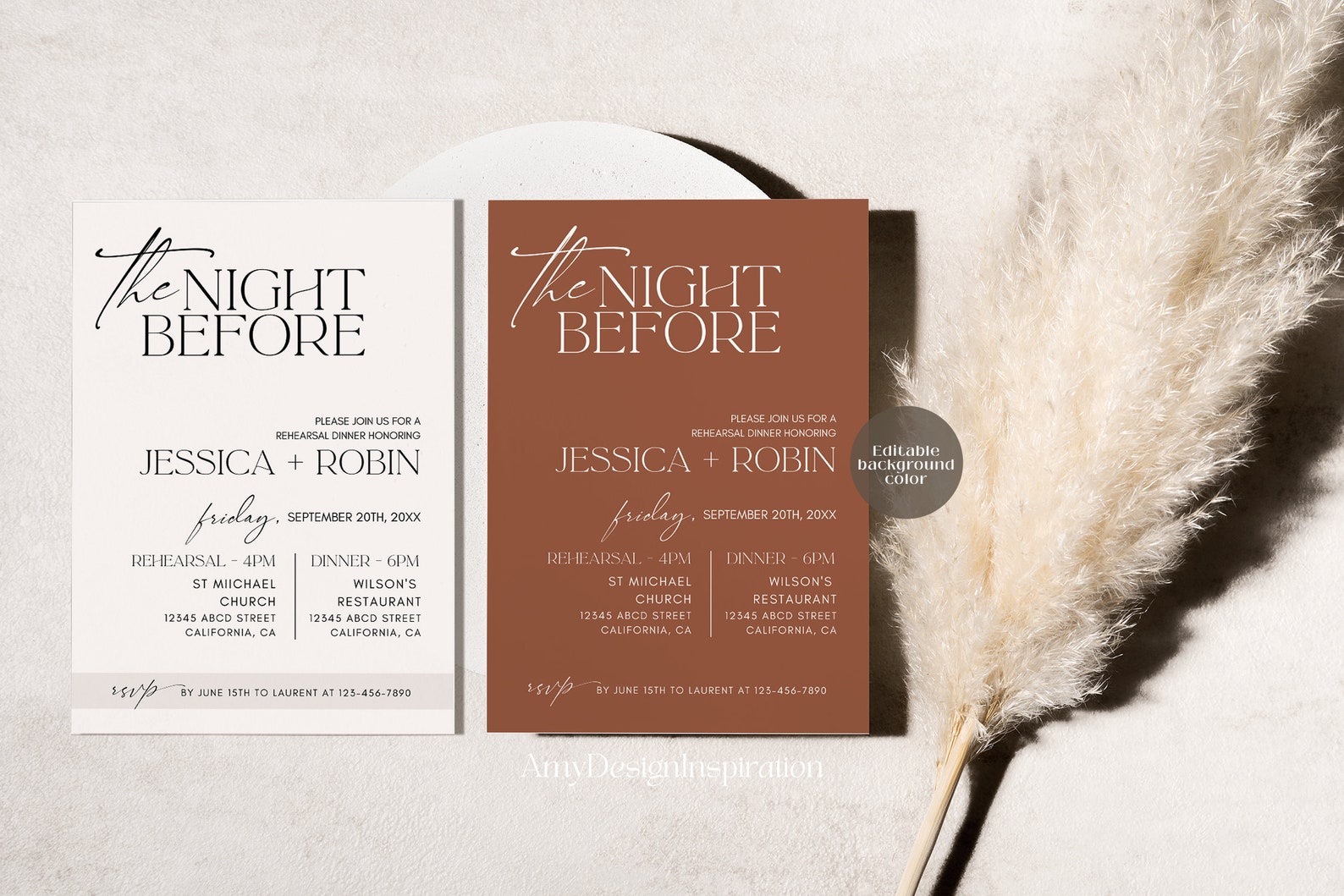 Minimalist Wedding Rehearsal Template Editable the Night Etsy
