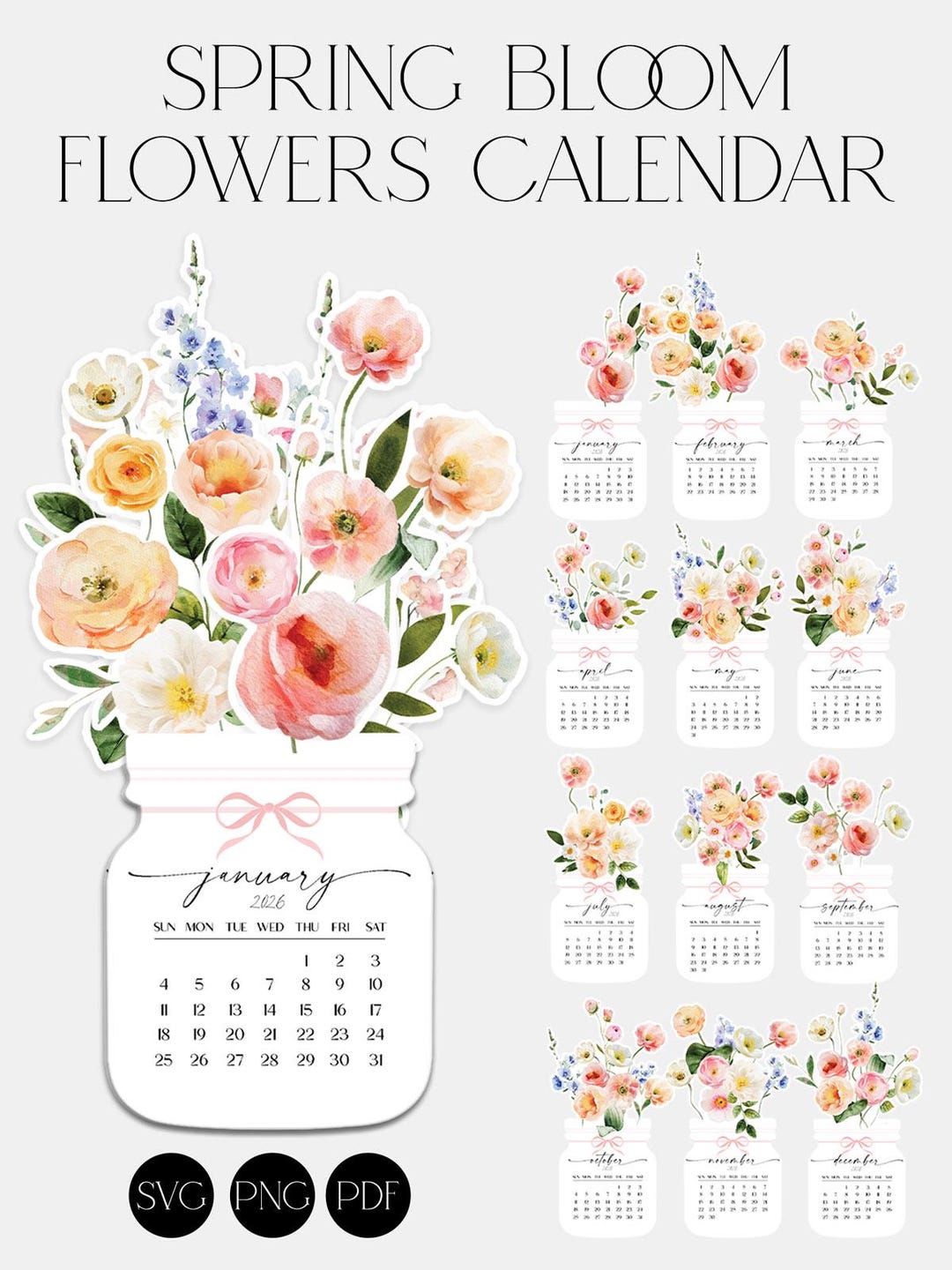 2027 2028 Printable Floral Desk Calendar SVG/PNG/PDF | Watercolor ...