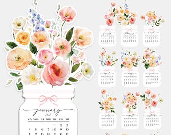Mini Calendrier De Bureau 2026 Floral - 9x4 Pouces, Pages Mensuelles Illustrées, Support En Bois, Décoration Bureau Ou Intérieur