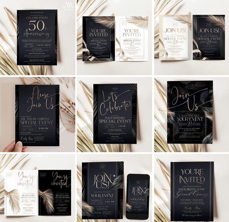 Corporate event and anniversary invitation bundle with editable designs, perfect for professional celebrations and business gatherings.