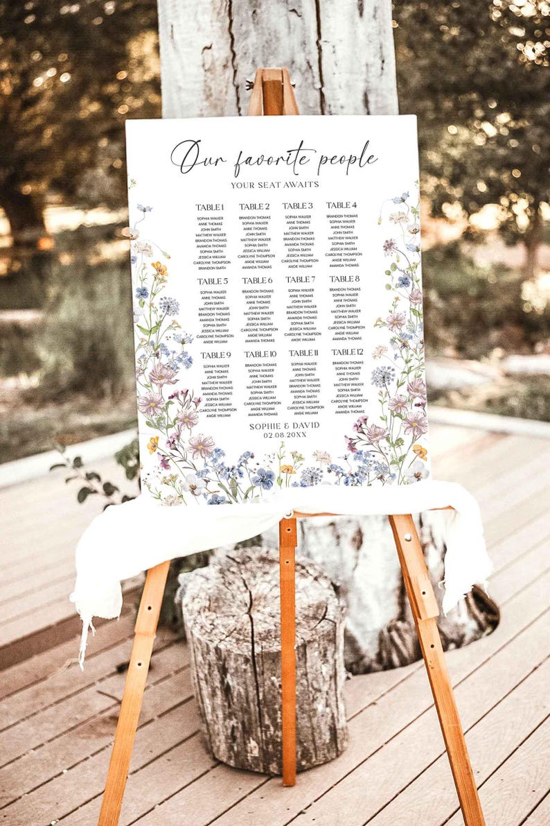 Meadow Wedding Seating Chart Sign Template, Table Seating Chart Sign, Botanical Wedding Seating Chart, Wildflower Seating Chart Sign D026