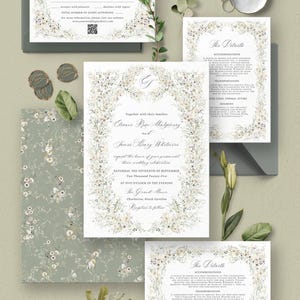Wildflower Wedding Invitation Template, Elegant Wedding Invite Template Printable, Vintage Wedding Invitation Card, Wedding Suite D034