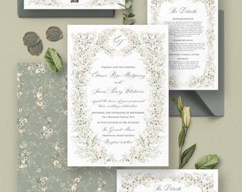 Wildflower Wedding Invitation Template: Vintage Floral Suite (Printable) D034