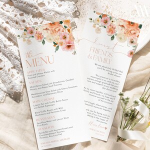 Peach Citrus Bridal Shower Menu Template: Floral Thank You Note (Digital Download) B007
