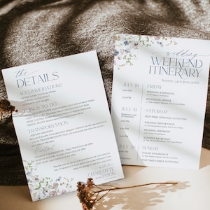 Wedding Itinerary Editable Template, Wildflower Wedding Party Itinerary Template, Wedding Weekend Itinerary Timeline Template D006