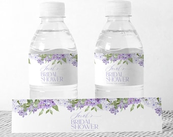 Editable Lilac Water Bottle Label Template, Purple Water Bottle Label editable template Aesthetic Lavender Labels Water Bottle B001