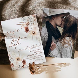 Boho Terracotta Save The Date Template: Pampas Grass (Digital Editable) D011 image 4