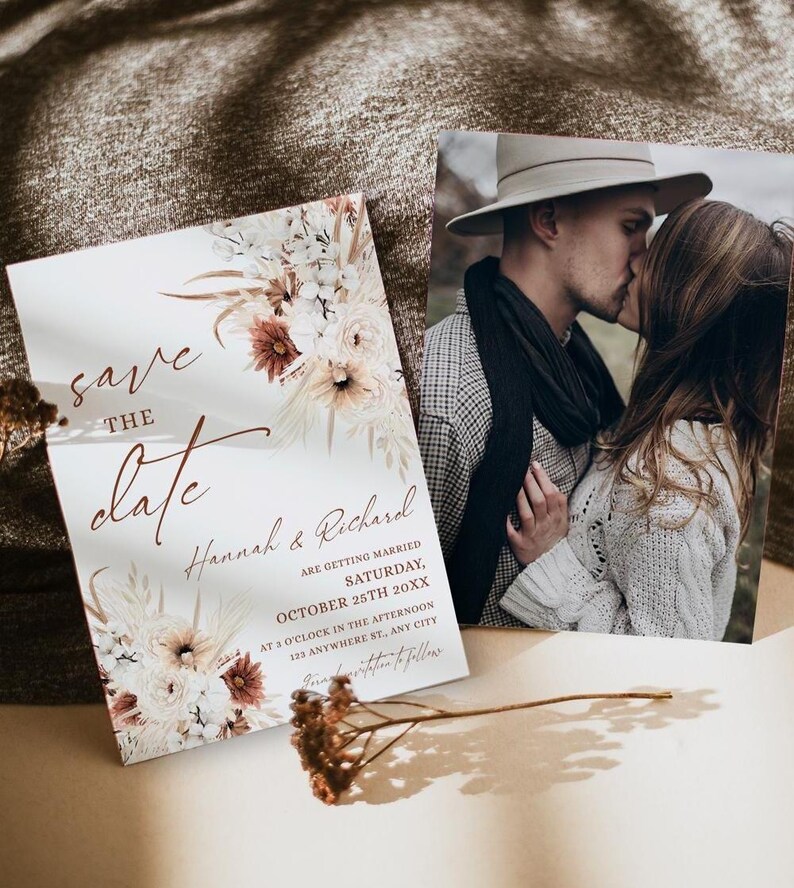 Boho Terracotta Save The Date Template: Pampas Grass (Digital Editable) D011 image 4
