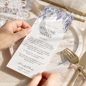 Wisteria Wedding Thank You Card Template, Printable Place Card Napkin Thank You Note, Place Setting Cards