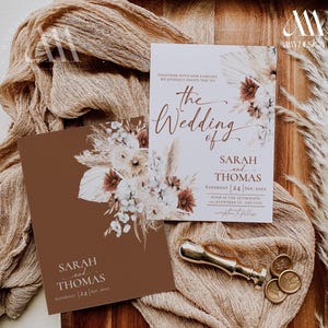 Terracotta Pampas Grass Wedding Invitation Template: Editable Boho Fall Invite (Digital Download) D021