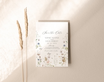Wildblumen Save The Date Karte: Botanische Blumen Evite (Digitaler Download) D028