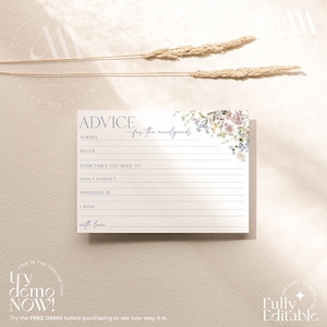 Carte de conseils pour la mariée, conseils pour la future mariée, carte de conseils pour la douche nuptiale de fleurs sauvages, carte de conseils pour la mariée, cartes d'écriture E005