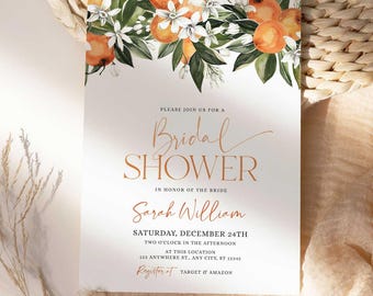 Citrus Bridal Shower Invitation Template: Orange Summer Theme (Digital Download)