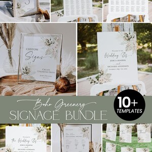 Boho Greenery Wedding Signage Bundle, Reception Signs Template (Digital Download) D024