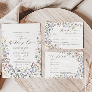 Modelo de convite de casamento com flores silvestres, modelo de convite de casamento com flores silvestres, modelo de envelope de casamento faça você mesmo D026