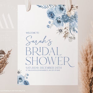 Boho bridal shower sign template, Welcome bridal sign template, Blue bridal shower poster B012