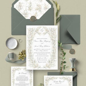 Wildflower Wedding Invitation Template, Elegant Wedding Invite Template Printable, Vintage Wedding Invitation Card, Wedding Suite D034