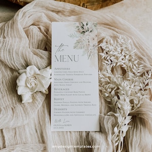 Sage Green Wedding Menu, Boho Greenery Menu Thank You Place Card Template, Boho Wedding Shower Menu Card Printable Serwetka Note