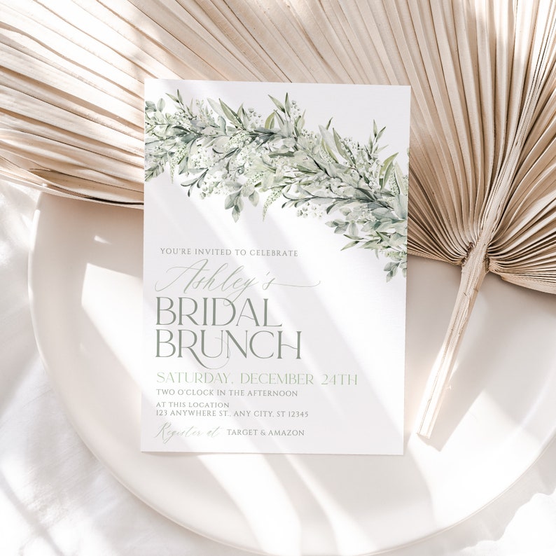 Greenery Bridal Brunch Invitation: Eucalyptus Leaves (Digital Download) image 1