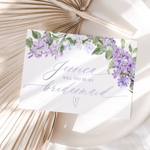 Purple Bridesmaid Proposal Card Template, Bridesmaid Info Card, Bridesmaid Infographic, Editable Maid Of Honor Card B001