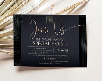 Elegant Business Invitation Template: Black & Gold Corporate Event (Digital Download)