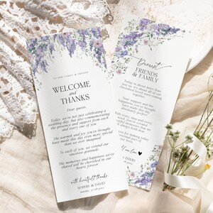 Wisteria Wedding Thank You Card Template, Printable Place Card Napkin Thank You Note, Place Setting Cards