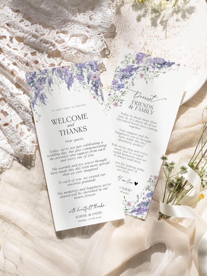 Wisteria Wedding Thank You Card Template, Printable Place Card Napkin Thank You Note, Place Setting Cards