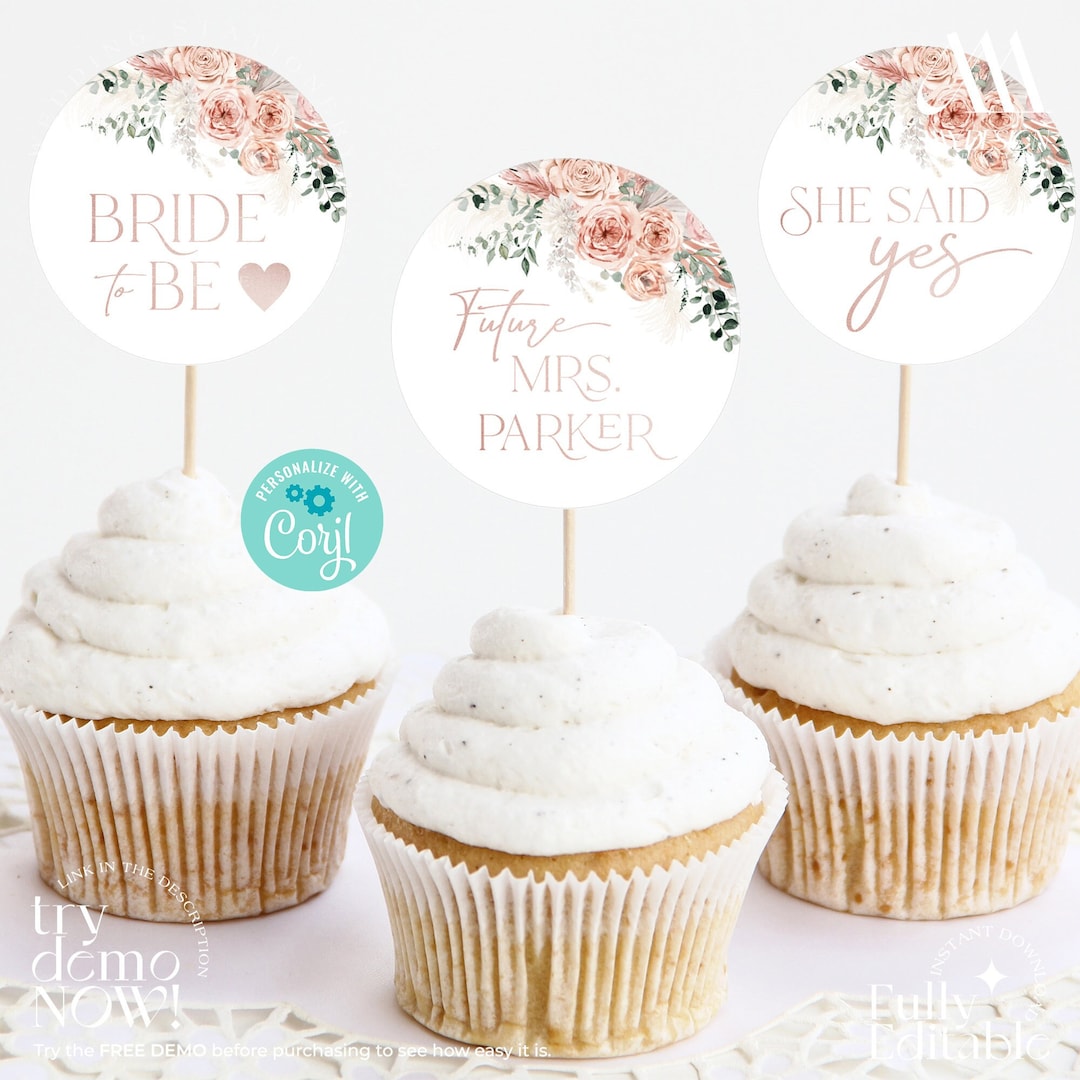 Printable Cupcake Toppers | Bridal Shower Cupcake Topper Printable ...