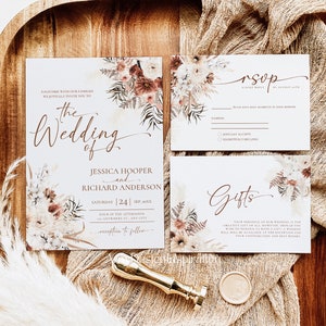 Fall Wedding Invitation Suite Template Canva, Boho Wedding Invite Set Template, Terracotta Boho Wedding Set Template Editable Canva #149b