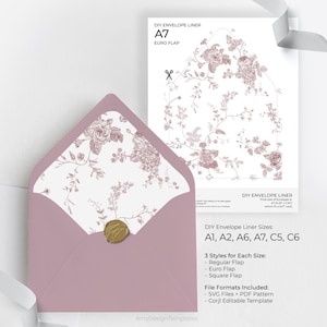 French Toile Envelope Liner Template, Pink Monogram Wedding Envelope Liner Template A1 A2 A6 A7 C5 C6, Digital File SVG, Instant Download