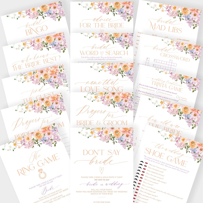 50 Bridal shower games bundle, Floral bridal shower bundle, Games Printable, Shower Games B048