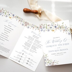 Floral Wedding Program Template Card 4x9, Booklet Wedding Programs, Catholic Wedding Program Template, Order of Service D006