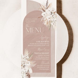 Boho Arched Menu Template, Terracotta Boho Wedding Menu Template, Bohemian Wedding Menu Cards Printable Thank You Place Card Template E029