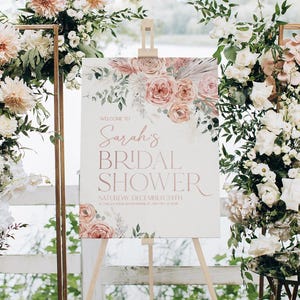Floral Bridal Shower Welcome Sign Template: Dusty Rose Pink (Digital Download) B008