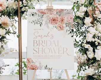Floral Bridal Shower Welcome Sign Template: Dusty Rose Pink (Digital Download) B008