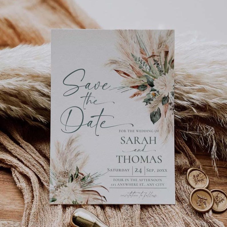 Greenery Wedding Save The Date Template with Photo, Sage Green Save The Date Card, Boho Wedding Printable E008