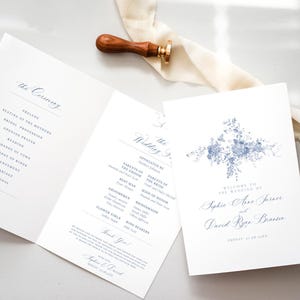 Catholic Wedding Program Template, Something Blue Wedding Programs, Ceremony Program Order of Service Template Download, Monogram Wedding D015