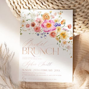 Floral Bridal Brunch Invitation: Colorful Wildflower Garden (Editable Template) A034 image 1