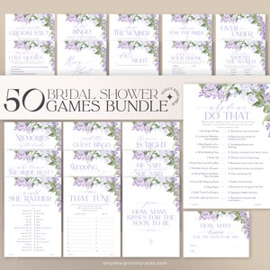 50 Purple Bridal Shower Games Bundle Template, Printable Bridal Party Games, Lilac Shower Game Template Printable Instant Download B001