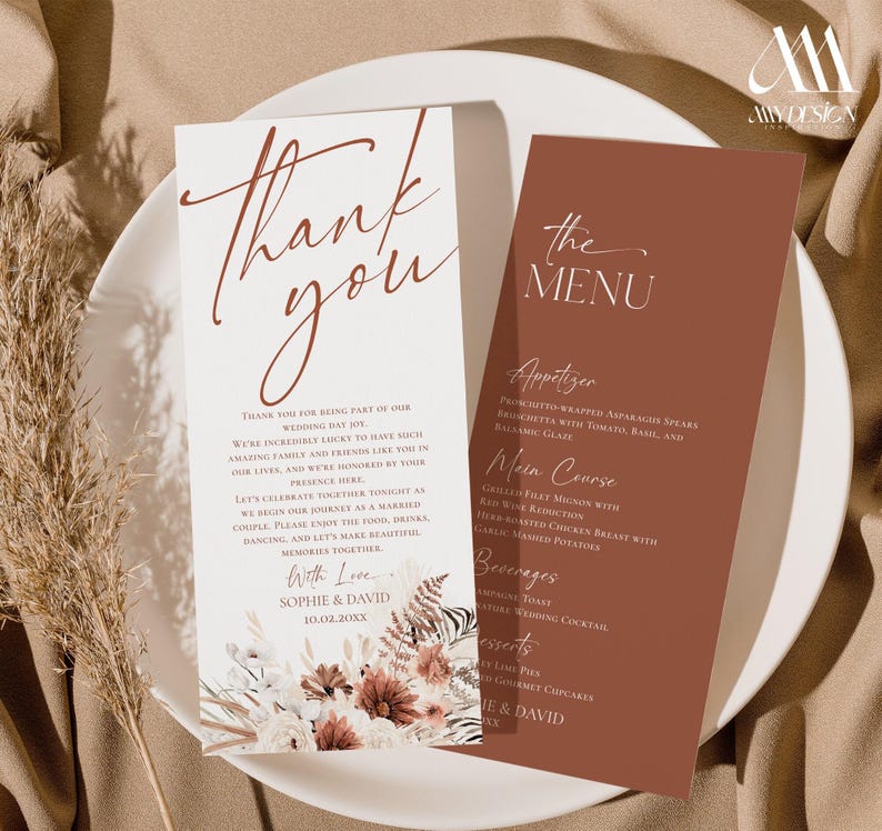 Terracotta Wedding Thank You Place Card: Boho Table Note