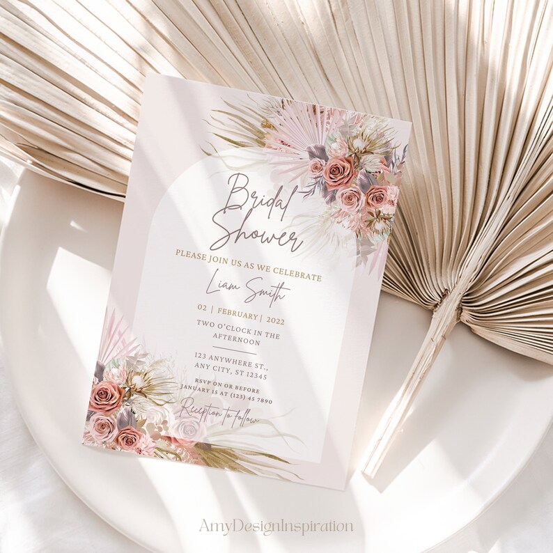 Pink Bridal Shower Invitation Bridal Shower Invite Boho Etsy