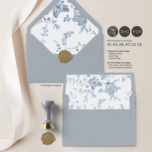Monogram Blue Envelope Liner Template, DIY Envelope Liner Printable Template, Wedding Envelope Liner Template, PDF SVG Digital Download