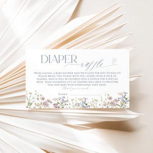 Windel-Verlosungskarte, Wildblumen-Babyparty-Verlosungseinsatz, druckbare Windel-Verlosungskartenvorlage, Babyparty-Einladungs-Einsatz G001