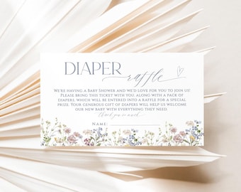 Wildflower Diaper Raffle Ticket: Baby Shower Insert (Printable) G001