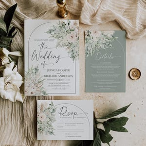 Modello di invito per matrimonio Boho, modello di invito per matrimonio Greenery, modello di invito per matrimonio Sage Green stampabile E090