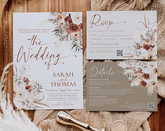 Terracotta Boho Wedding Invitation Suite: Rustic Fall Template (Digital Download) E069