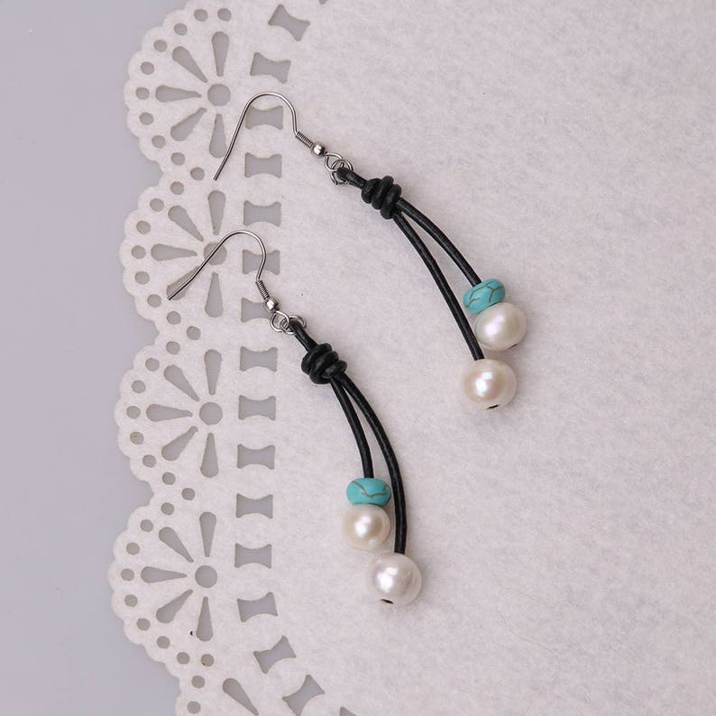 Women Handmade Freshwater Pearls Drop Earring Genuine Leather Dangle Jewelry for girls Wholesale Fashion Hook Earrings