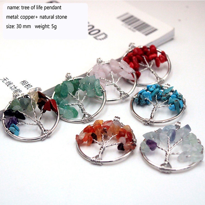 1 pc Colorful life tree eardrop chakra small pendant diy jewelry accessories